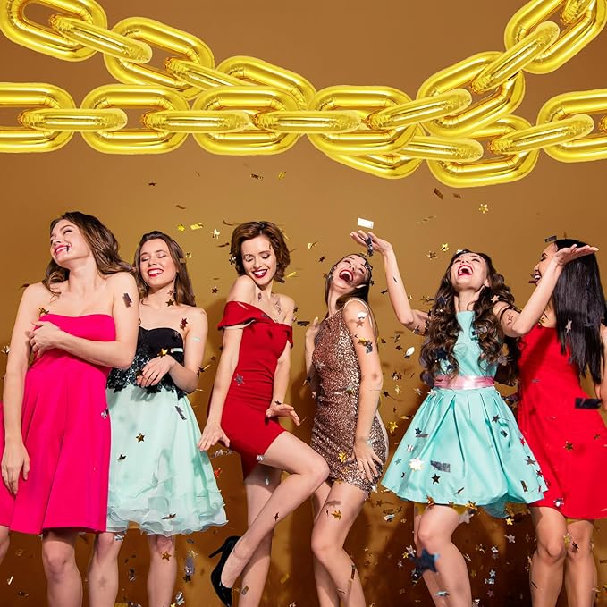 24 Giant Gold Chain Balloons, 16 Inch Foil Balloons for 80s 90s Party Decorations Birthdays Weddings Graduations Hip Hop Retro Theme Party Supplies