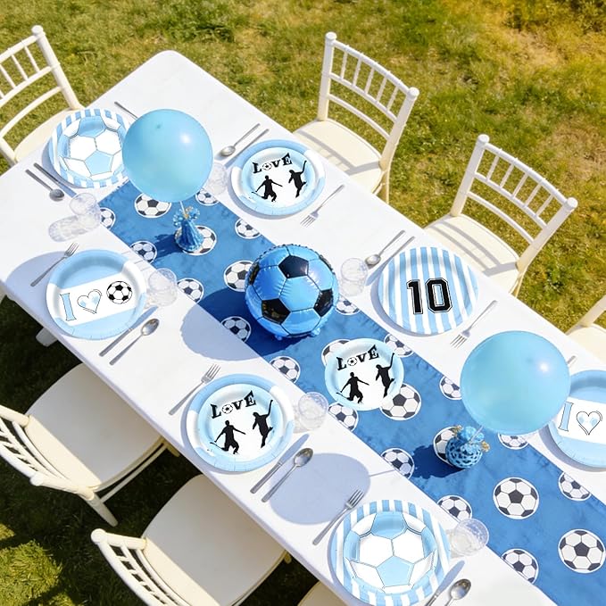 180Pcs Blue Soccer Party Supplies Paper Plates and Napkins Serve 60 Disposable Tableware Set for Birthday Party Decorations Game Day Family Holiday Sports Events
