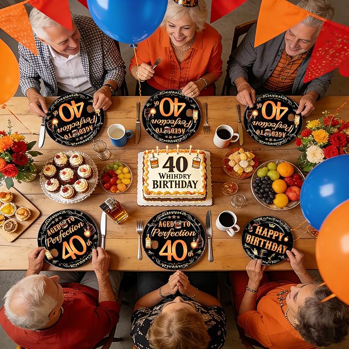 96 Pcs Whiskey 40th Birthday Party Supplies Aged To Perfection 40th Plates and Napkins Disposable Cheers and Whiskey Tableware Set for Men Vintage 40 Years Old Birthday Party Decorations Serves 24