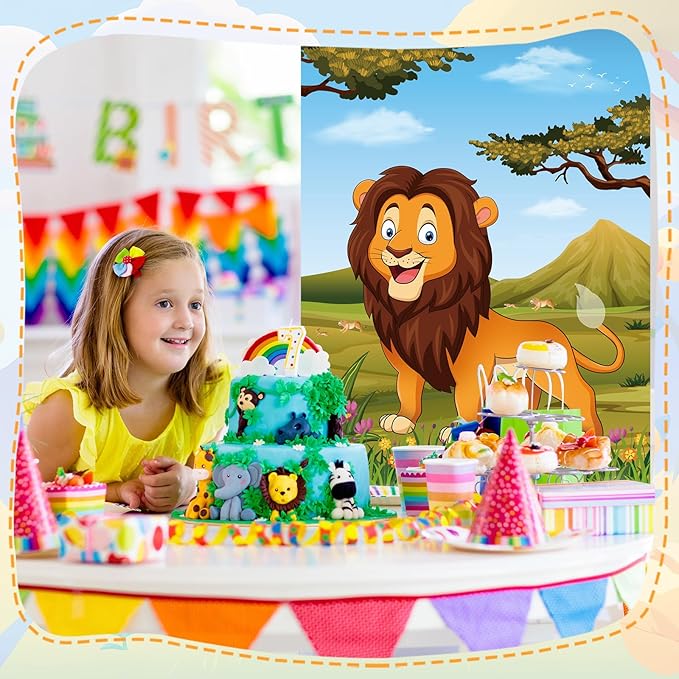 PLULON Pin The Tail on The Lion Party Game Kids Lion Games Poster with Tail Stickers for for Lion Party Favors Boys Birthday Party Supplies Party Decorations