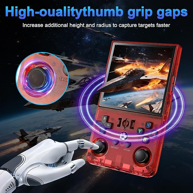 DVJQSN R36MAX Retro Handheld Game Console, 4.0 Inch Screen, 64GB, 18000+ Games, Linux System, 4000mAh Battery (Red Transparency, 64, GB)