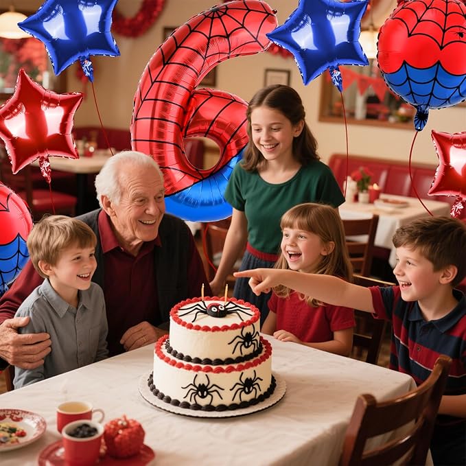 40 Inch Spider Theme Number Balloon, Number Block Foil Number 6 Balloons Large Big Numbers Helium Balloon for Girls Boys 6th Birthday Theme Party Decorations (Number 6)