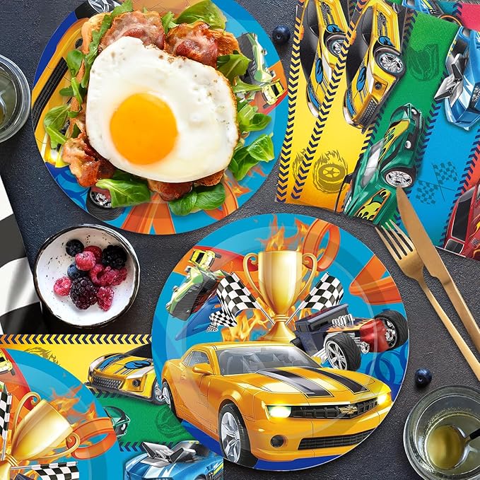 40Pcs Race Car Birthday Party Decorations Hot Cars Plates and Napkins Hot Cars Party Favors Serve 20 Guests Hot Cars Birthday Party Decorations for Boys