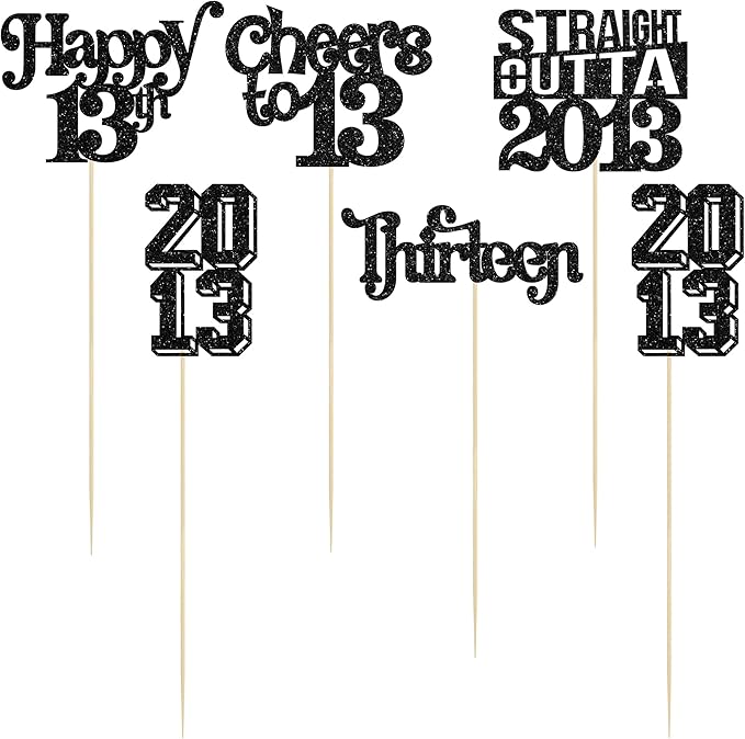 Gyufise 15Pcs Happy 13th Birthday Centerpiece Sticks Thirteen Straight Outta 2013 Table Flower Centerpieces Sticks Lfor Cheers to 13 Birthday Party Supplies Black