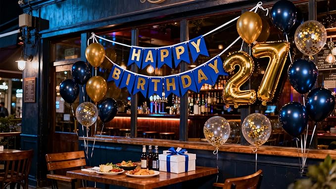 27th Birthday Party Decorations Navy Blue, Blue Birthday Banner Number 27 Foil Confetti Balloons for 27 Year Old Men Him Her Boyfriend Party Balloons Supplies(27th)