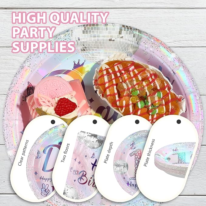 96Pcs 10th Birthday Party Decorations for Girls Double Digits Plates and Napkins Iridescence Silver Pink 10th Tableware for Girls Double Digits Tenth Birthday Party Decorations Serve 24