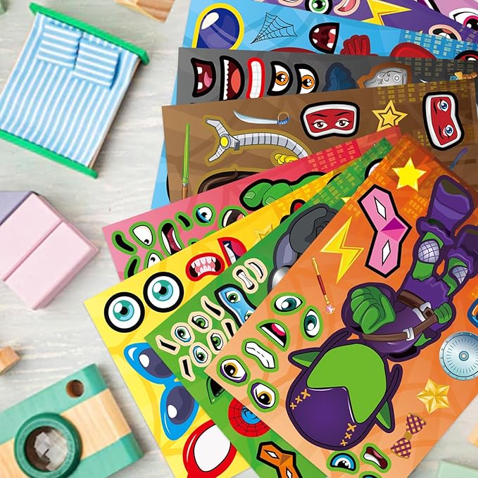 Cute Superhero Stickers for Teen, 36 Sheets, Make Your Own Movie Theme, Make a Face Stickers for Teens Girls Boys, Classroom Rewards Party Supplies