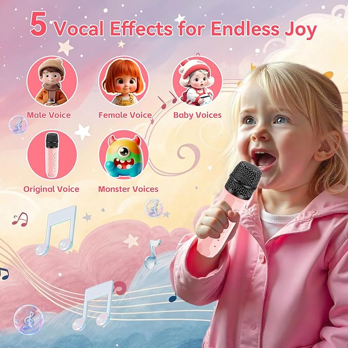 Karaoke Machine for Kids, Toys for Ages 3-12+ Year Old, Portable Bluetooth Speaker with Wireless Microphone, Birthday Easter Gifts for 3 4 5 6 7 8 9 10 11 12+ Year Old Girls Boys Toddler (pink1)