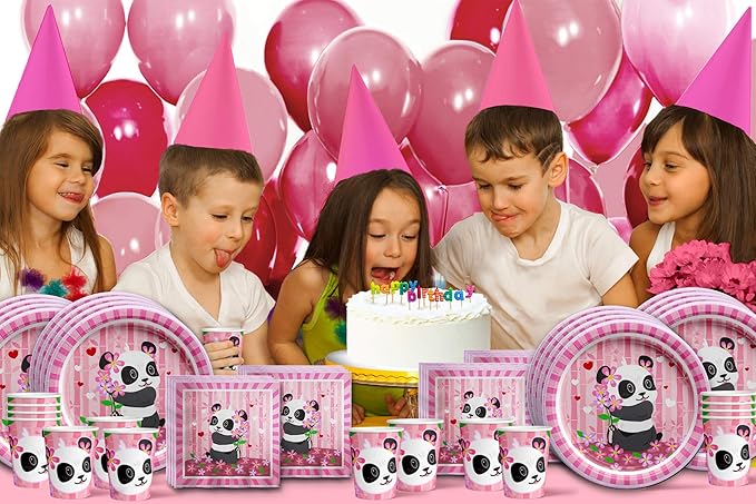 Pink Panda Birthday Party Supplies Set Plates Napkins Cups Tableware Kit for 16