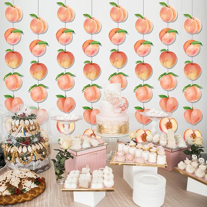 Peach Birthday Party Supplies 8PCS Peach Garlands Sweet as a Peach Decorations Fruit Theme Paper Hanging Garland Banners for Sweet Little is on The Way Baby Shower Wedding Decor