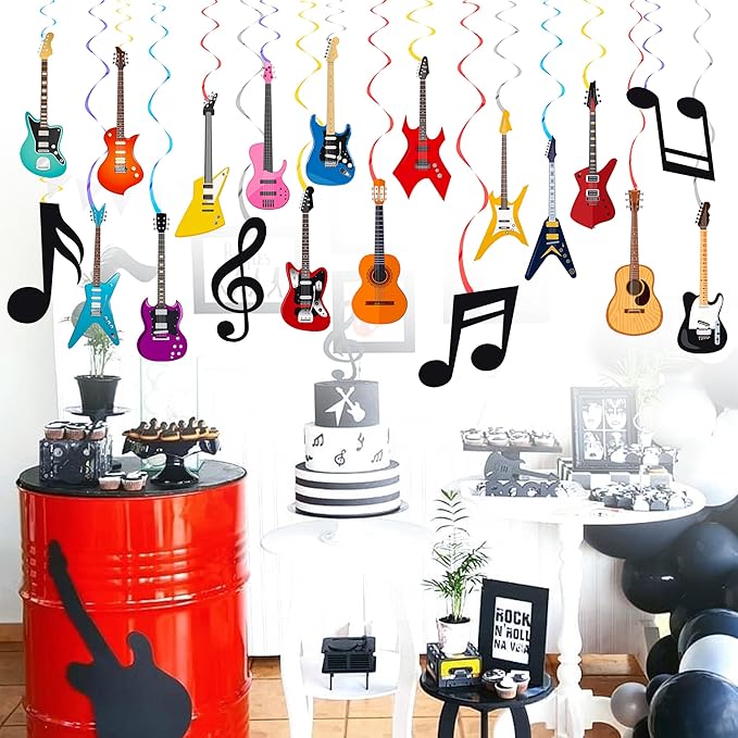 20PCS Guitar Party Hanging Swirls Decorations for Guitar Theme Birthday Party Hanging Booth Props Musical Instrument Hanging Swirls for Music Note Baby Shower Supplies