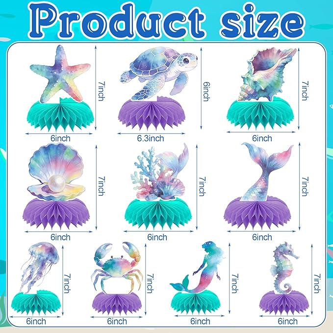 10 PCS Ocean Party Decorations 3D Mermaids Honeycomb Centerpieces for Table Mermaid Table Topper Decor for Ocean Under the Sea Theme Birthday Baby Shower Party Favors