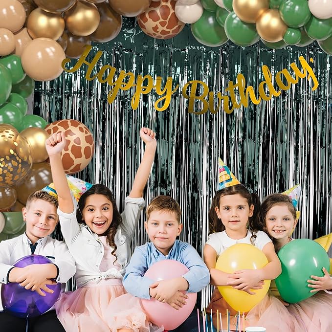 Dark Green Party Birthday Decorations Door Streamers Fringe Tinsel Foil Curtain, 2 Pack 3.3x8.2ft Dark Green Backdrop for Birthday Jungle Party Dinosaur Animal St Patrick's Day Christmas Decorations