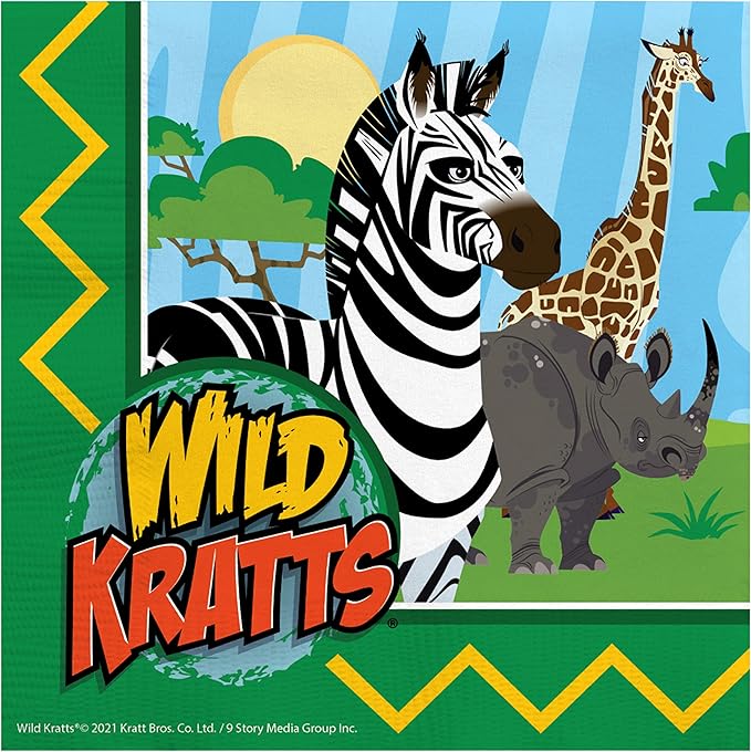 Treasures Gifted Officially Licensed Wild Kratts Birthday Party Supplies - Pack of 16 Napkins - Wild Kratts Party Supplies - Birthday Decorations - 6.5in x 6.5in Paper Napkins
