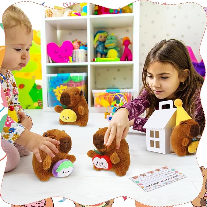 103 Pcs Adopt a Capybara Party Favors Capybara Themed Favors Boxes Include 12 Mini Plush Dolls 12 Boxes 12 Birthday Hats 12 Cards and 55 Stickers for Birthday Party Gifts Decoration