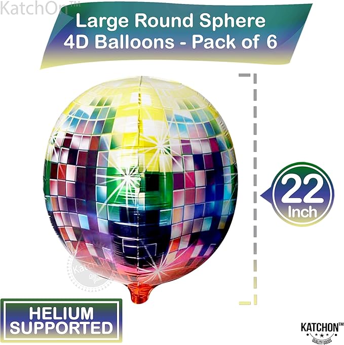 KatchOn Big Multicolor Disco Ball Balloons - 22 Inch, Pack of 6 | Neon Balloons for 80s Party Decorations
