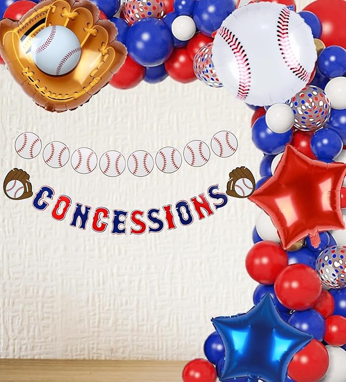 Baseball Balloons Baseball Party Decoration | Baseball Sports Theme Birthday Party Supplies Favors 20Inch Foil Mylar Navy Blue Red White Sports Balloon Arch Kits
