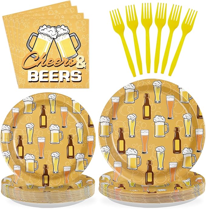 96Pcs Cheers and Beer Party Decorations Beer Birthday Plates and Napkins Tableware Set Summer Cheers Decorations for Men Wedding Bachelorette Bridal Shower Retirement Hawaii Party Supplies Serves 24