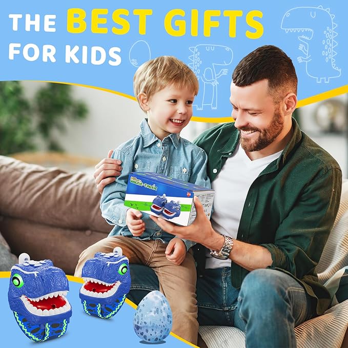 Dinosaur Walkie Talkies for Kids 2 Pack Camping Gear T-Rex Outdoor Toys for Boys Age 3-12 Year Old 3 Channel Long Range Birthday Gifts Easter Christmas Stocking Stuffers Yard Outdoor Games (Blue)