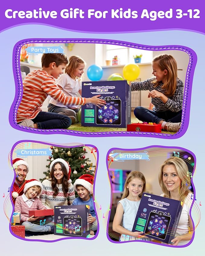 Dance Mat Toys for Kids: LED Light-Up 8-Button Dance Pad with Adjustable Volume, Rechargeable, Bluetooth Function, Built-in Music, 8 Modes & 3 Difficulty Levels, Xmas Gifts for Kids Ages 3-12