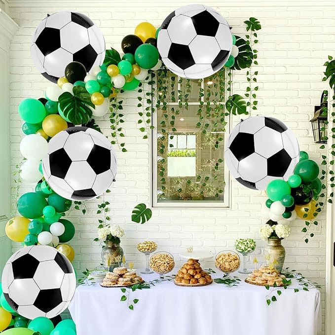 Soccer Balloons, 22 Inch Large Metallic Round Sphere Soccer Ball Balloons, 6 Pcs Foil Mylar Football Balloons for Birthday Soccer Sports Themed Party Decoration Supplies