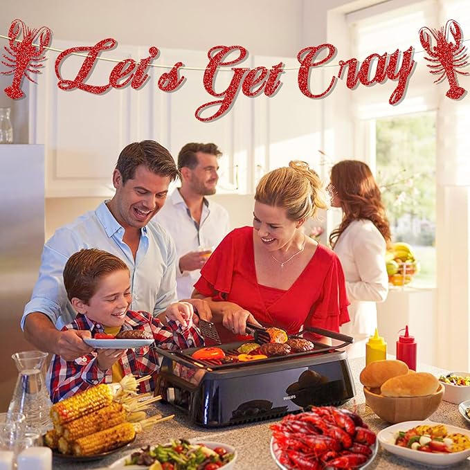 Glitter Crawfish Party Decorations Let’s Get Cray Lobster Boil Themed Party Banner Crawfish Birthday Party Supplies