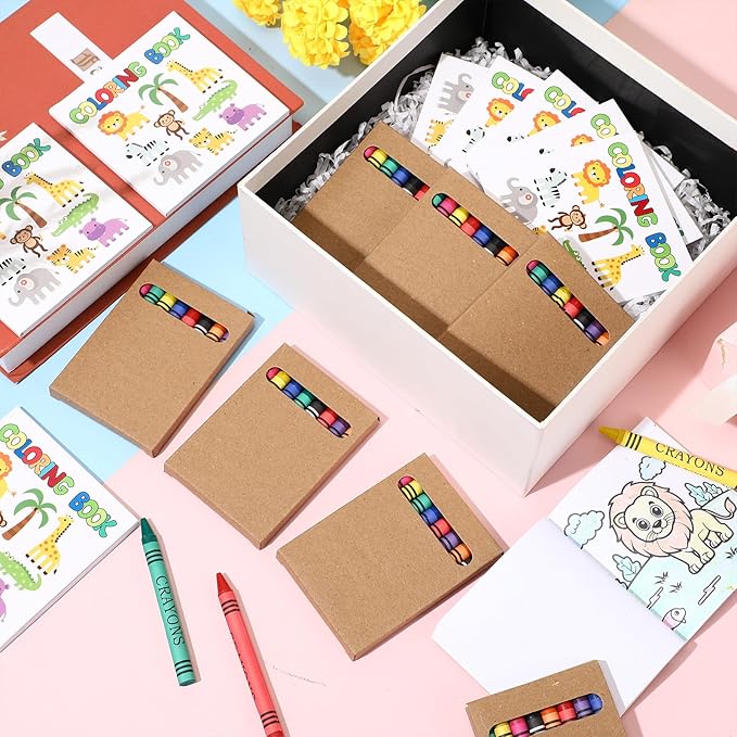 30 Sets 24 Pages Zoo Animals Mini Coloring Books with 8 Colors Crayons Bulk, Jungle Safari Coloring Books Party Favors Goodie Bag Gift Stuffer Gift Activities DIY Craft