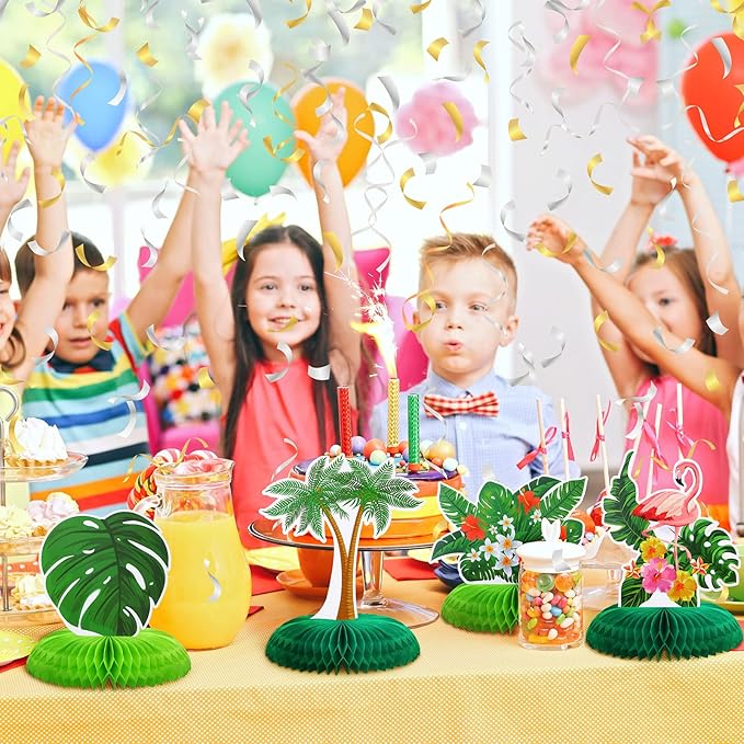Honoson 9 Pcs Hawaiian Luau Aloha Party Decorations Summer Tropical Honeycomb Centerpieces Table Topper Flamingo Pineapple Palm Tree Table Centerpieces for Party Kids Birthday Beach Hawaii Supplies