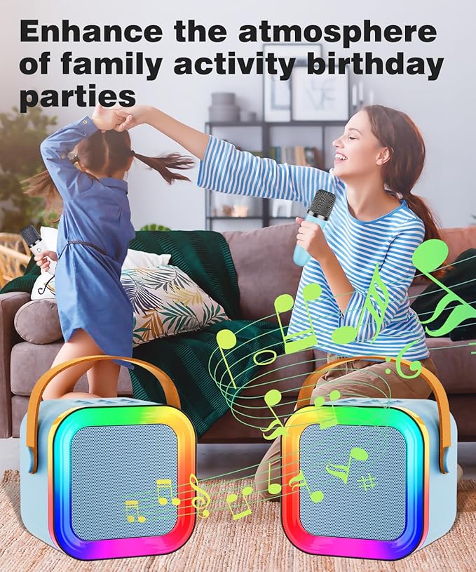 Mini Karaoke Machine Speaker for Kids Adults,Portable Bluetooth with 1-2 Wireless Microphones,Christmas Birthday Gifts Toys Girls Boys Ages 4, 5, 6,7, 8,9,10,11,12+ Years Old Toddler (Blue - 1 Mic)