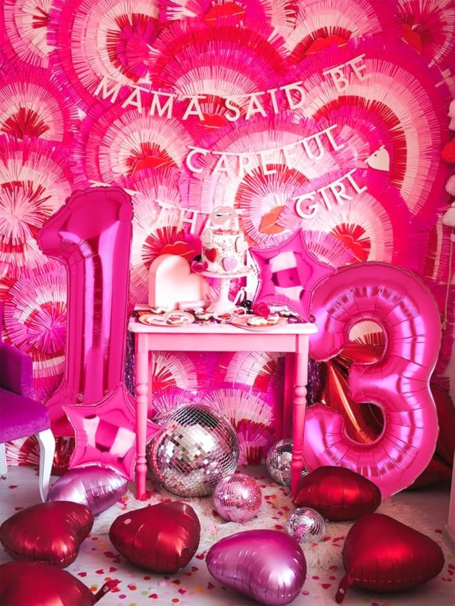 40 Inch Number Balloons Hot Pink 3 Large Number Balloon Anniversary Event Celebration Bachelorette Cowgirl Let's Go Girls Pink Themed 3rd Birthday Party Decor Supplies 9 Pcs