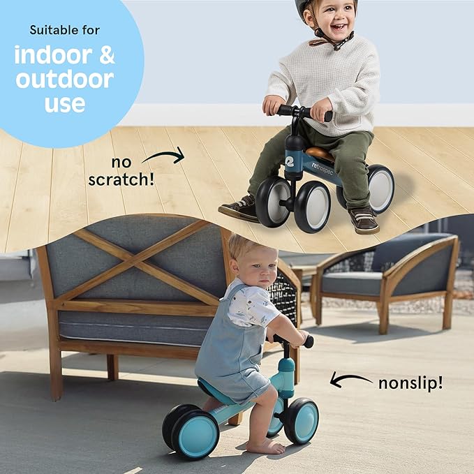 Retrospec Cricket Baby Balance Bike, 4-Wheel Ride-On Toy for Ages 12-24 Months – First Bike & Toddler Bike for 1 Year Old Boys & Girls, First Birthday Gift