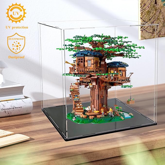 DuvinDD Acrylic Display Case for Collectibles Large Clear Lego Display Case Countertop Dustproof Protection Storage Box for Lego Deku Tree 77092, Lego Hogwarts Castle 76435(17x17x17inch)