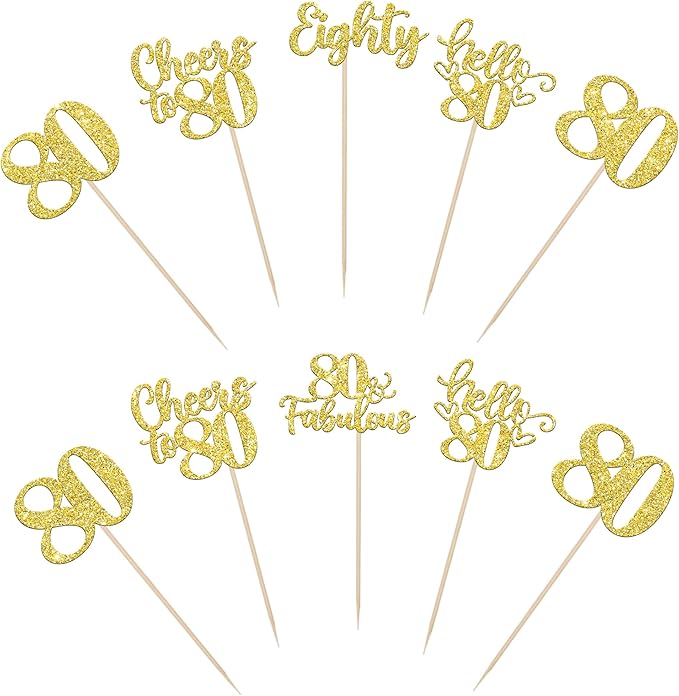15PCS Happy 80th Birthday Centerpiece Sticks Hello 80 Fabulous Table Flower Centerpieces Sticks Eighteen Cheers to 80 Years Floral Decoration for Happy 80th Birthday Party Centerpieces Sticks Gold
