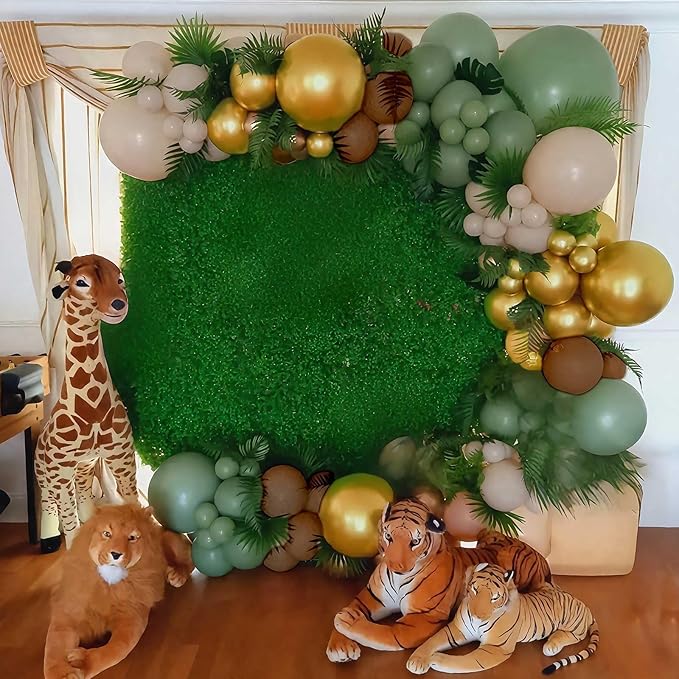 Sage Green and Brown Balloons, 12Inch Olive Green Gold and Brown Latex Balloon, Safari Jungle Coffee White Sagegreen Balloons for Woodland Animal Theme Kids Birthdays Hunting Zoo Party Decorations