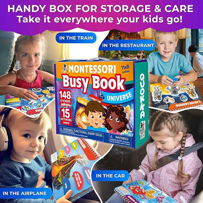 QUOKKA Montessori Busy Book for Ages 4-8 - Pre K Toddler Learning Activities for Homeschooling - My Preschool Busy Book for Toddlers 3-5 - 15 Kids Educational Solar System Activities