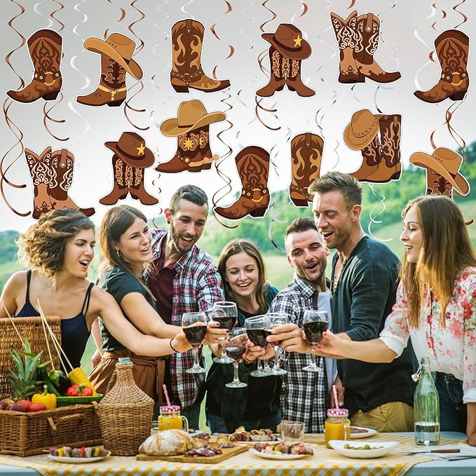 Faccito 51 Pcs Western Party Decorations Western Boots Hanging Swirls for West Cowboy Themed Baby Shower Birthday Party Ceiling Decor Supplies