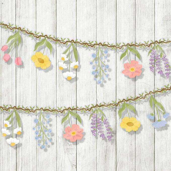 Flower Party Banner Wildflower Garland Spring Floral Party Decorations 2PCS Enchanted Garden Hanging Banner Decor for Flower Theme Wedding Wild One Birthday Baby Shower Valentine's Supplies