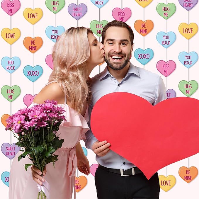 Capoda 8 Pcs Valentines Day Candy Heart Decorations Valentine Paper Heart Garland Decor Colorful Love Hanging Banners for Sweet Day Wedding Anniversary Birthday Party Supplies