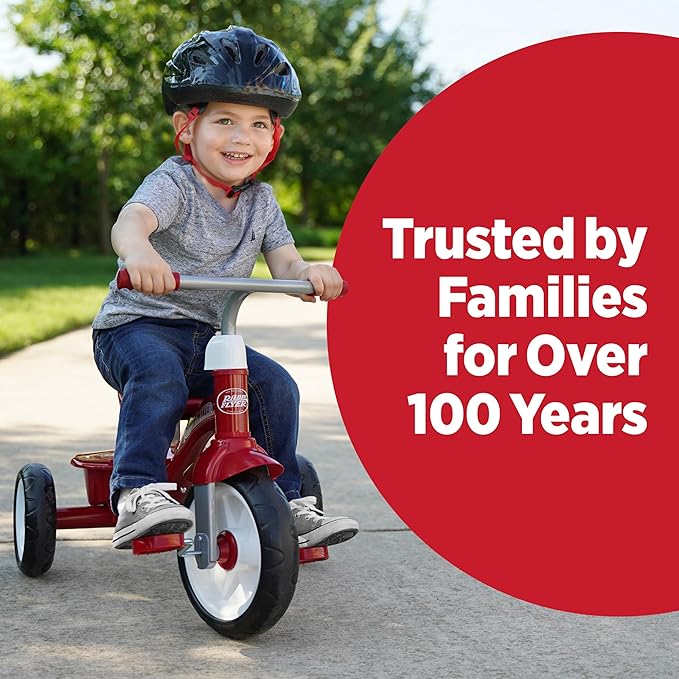 Radio Flyer Red Rider Trike, Ages 2.5-5, Adjustable Seat, Steel Construction, Quiet Ride Wheels, Storage Bin, Comfort Grip Handlebars, Tricycle for Toddlers, Amazon Exclusive