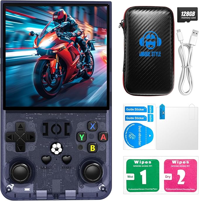 R36MAX Retro Handheld Game Console, 4.0-Inch IPS Display, 720x720 Resolution, Linux System, 64GB Support 18,000+ Classic Games, 4000mah Battery, with Portable Case(Gray 128GB)