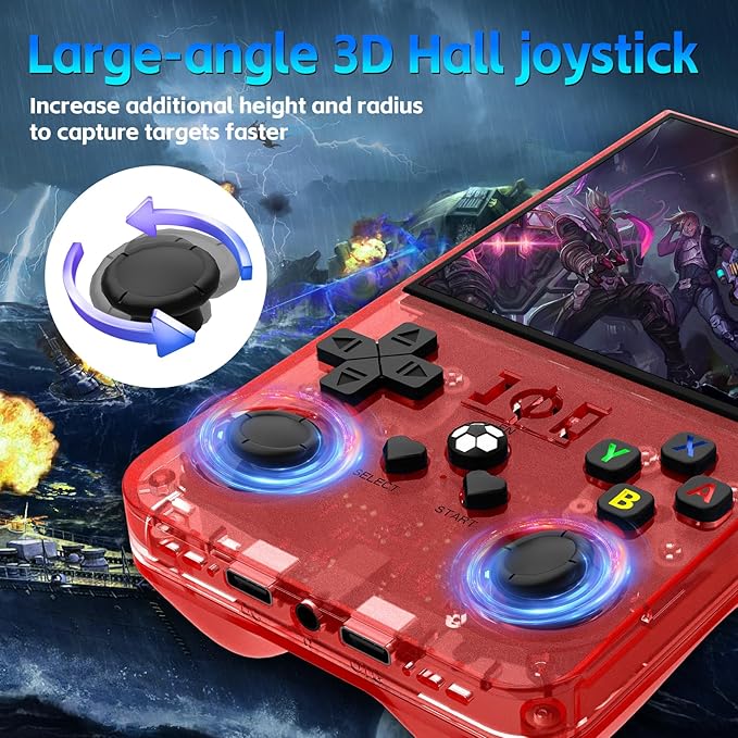 R36MAX Handheld Game Console, Retro Gaming Console with 4000mAh Battery 4.0”IPS Screen, Open Source Linux System, with 64GB TF Card Portable Video Gaming Console, Transparent Ruby