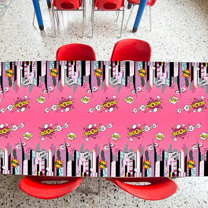 gisgfim 3 Pcs Super Girl Hero Party Tablecloth Pink Super Girl Hero Theme Party Supplies Decorations for Kids Girls Disposable Plastic Table Cover 105 x 54 inch