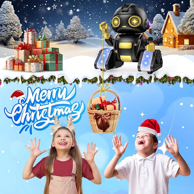 BAIWU Robot Toys for Kids,RC Robot with Gesture Sensing & LED Eyes,Star Projector and Music,Easter Gifts for 6+ Years Boys(Black)