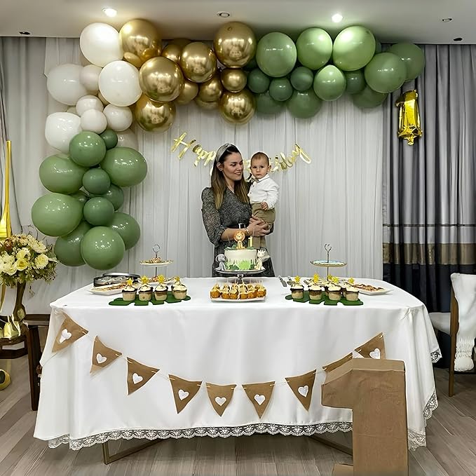 Dusty Sage Green and Gold Balloons, 12 Inch Retro Olive Green White Gold Latex Muted Balloon Set for Girls Birthday Wedding Jungle Baby Bridal Shower Camp Bachelorette House Warming Party Decorations