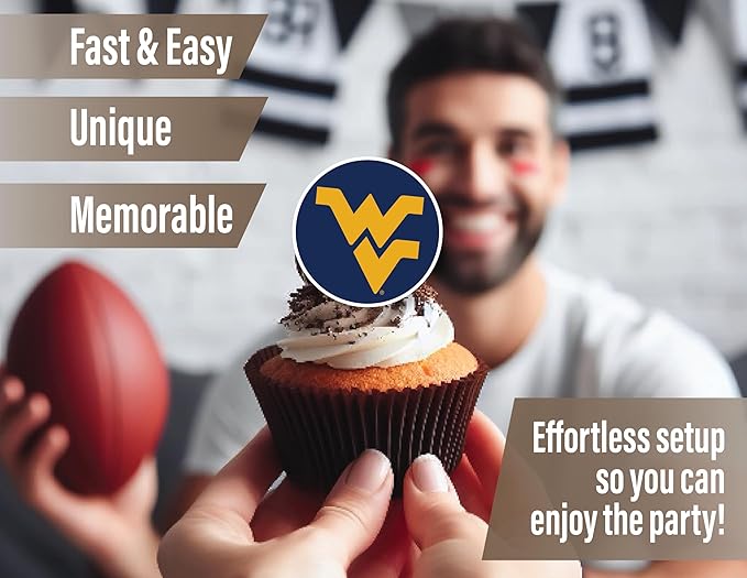 West Virginia University Cupcake Topper Party Supplies for WVU Football, Birthday, Graduation Party Decorations (24 Pieces) (West Virginia Mountaineers)