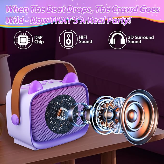 Mini Karaoke Machine for Kids Adults (2025 Upgraded), Portable Bluetooth Speaker with 2 Wireless Mics, Built-in Phone Holder and Emoji Animation, Birthday Gift for Boys Girls 3-12 Home Karaoke Party