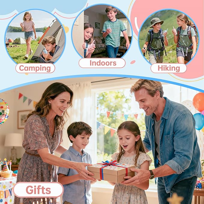 HD Video Walkie Talkies for Kids, 2-Pack Rechargeable Kids Gifts with Camera & Screen, Long Range Kids Walkie Talkies for Boys & Girls Ages 3–12, Toddler Toys for Family Games Indoor & Outdoor Play