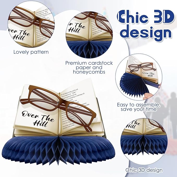 Leinuosen 9 Pcs Over The Hill Party Supplies Old Age Honeycomb Table Centerpieces Over The Hill Birthday Decorations Old People Gag Gifts Table Toppers Centerpiece for Retirement Party Decor