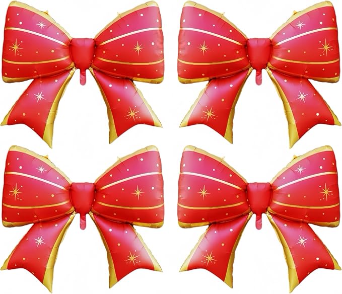 38 Inch Red Gold Foil Bow Balloon – Large Mylar Bowknot Balloon for Birthday, Wedding, Grand Opening, Valentine’s Day, Christmas Party Decorations – Oversized Elegant Metallic Decor
