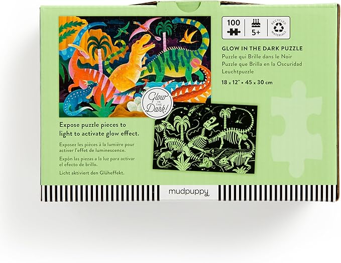 Mudpuppy Dinosaur Park – 100 Piece Glow in The Dark Jigsaw Puzzle with a Prehistoric Scene of Dinosaurs and Hidden Fossil Details in The Dark